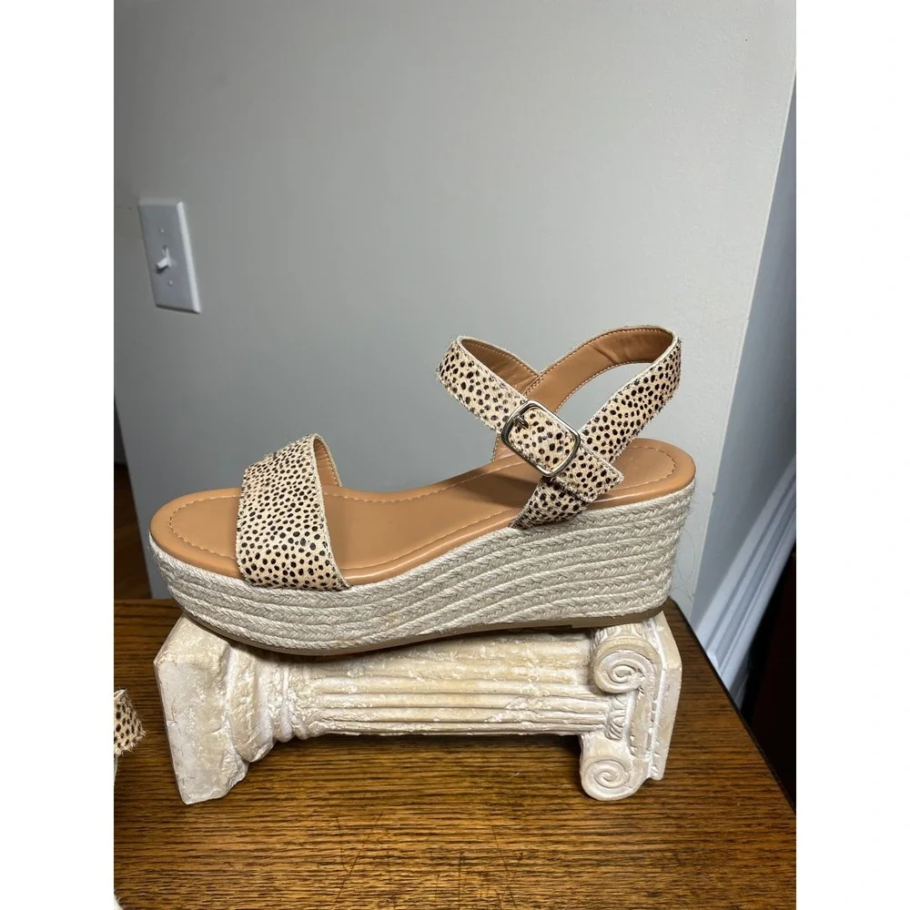 J.Crew Coastal Cowgirl Cheetah Calf Espadrilles Platform Sandals Sz 10 Boho Chic
